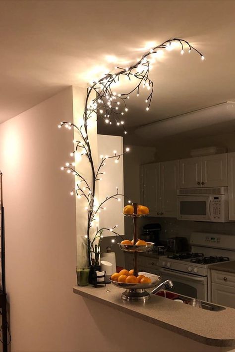 Indoor Home Decor Vine Lights, Christmas Decorations Indoor, Indoor Home Decor, White Birch Trees, Elegant Home Decor, Plants Flowers, Tree Lighting, Flowering Trees, Formal Dining Room