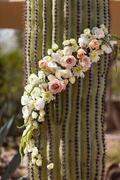 Wedding decor, cactus, flowers, ivory, peach, blush, rustic, southwest, ceremony, Phoenix Scottsdale Arizona Wedding Planner Arizona Wedding Flowers, Arizona Wedding Decor, Desert Wedding Ideas Arizona, Cactus Wedding Decor, Firehouse Wedding, Kids Wedding Ideas, Gilbert Arizona Temple, Colombian Wedding, Arizona Aesthetic