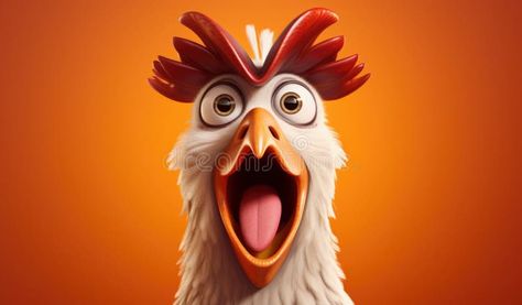 Shocked chicken is isolated on a orange background, looks into the camera and yells stock photos Orange Background, Stock Images, Stock Photos, Chicken, Orange