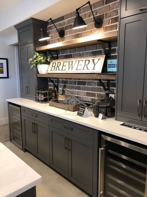 #kitchenrenovation #kitchentips Basement Bar Designs Farmhouse, Manly Kitchen Ideas, Modern Rustic Basement Bar, Black Light Switches In House, Modern Farmhouse Basement Bar, Klearvue Kitchen, Basement Music Room Ideas, Gameroom Bars, Bar In Basement Ideas