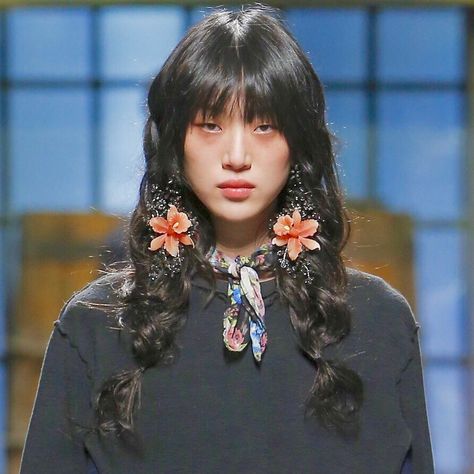 Two Braids Aesthetic, Flowers In Braids, Braids With Flowers, Braids Reference, Sora Choi, Flowers In Her Hair, Pigtail Braids, Aesthetic People, Ex Machina