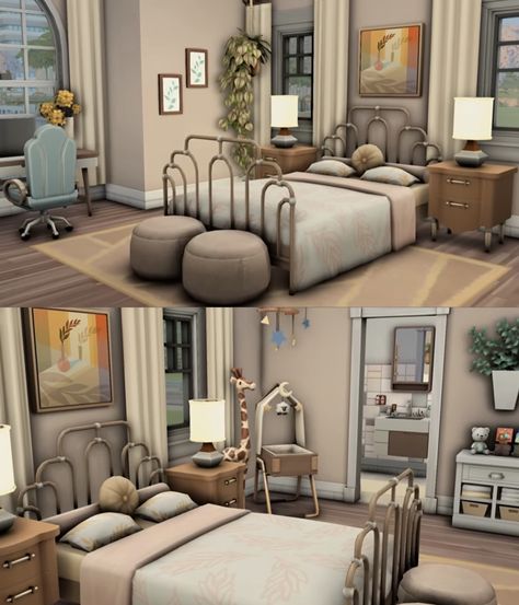 Sims 4 Parents Room Ideas, Sims Master Room, Sims 4 Colorful Bedroom, Sims 4 Cozy House Interior, The Sims 4 Bedroom Master Suite, Sims 4 Big Bedroom, Sims Rooms Ideas No Cc, Sims Bedroom Ideas No Cc, Sims 4 No Cc Rooms