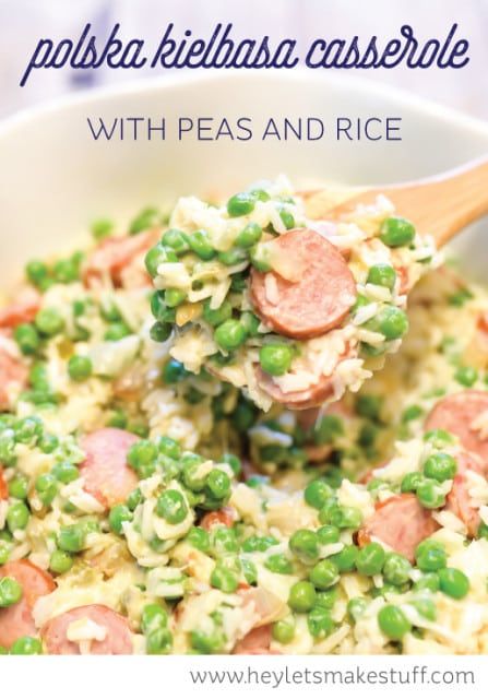 Polska Kielbasa Casserole with Peas and Rice Casserole With Peas, Kielbasa Casserole, Chicken In The Crockpot, Turkey Kielbasa, Peas And Rice, Polska Kielbasa, Creamy Italian Chicken, Kielbasa Recipes, Sausage Casserole