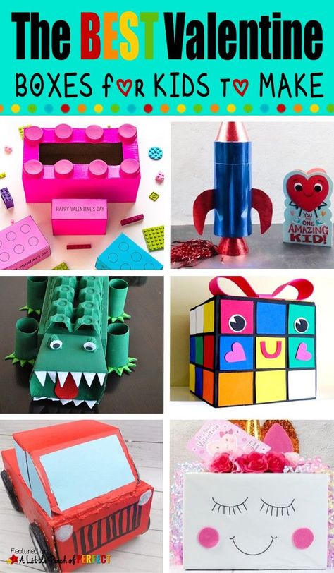 Kids can make a Valentine Box to hold all their Valentine Goodies with these ideas from A Little Pinch of Perfect. Ideas include legos, rockets, unicorns, and more. Grab all of these fun ideas for Valentine's Day! #valentinesday #valentinesdayboxes #allforkids #holidays East Valentines Boxes, Interactive Valentines Boxes, Valentine Boxes For Kids, Homemade Valentine Boxes, Valentine Inspiration, Girls Valentines Boxes, Valentine Boxes For School, Diy Valentines Box, Valentines Diy Kids