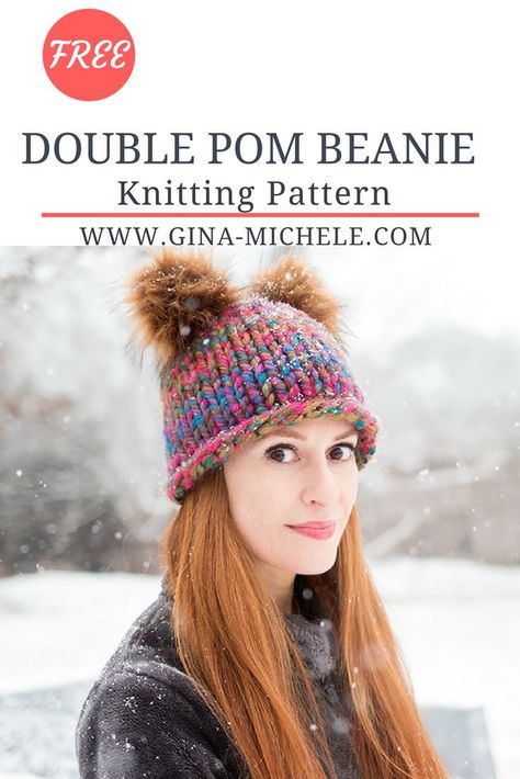 Free knitting pattern for this Double Pom Beanie! Beanie Knitting Pattern, Beanie Knitting, Knitting Hacks, Cloche Hats, Fashion Goth, Philip Treacy, Chunky Knit Hat, Crocheting Ideas, Crochet Knit Hat