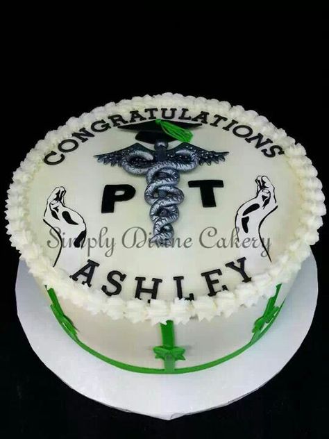 Buttercream covered physical therapy college graduation cake with fondant decorations. Physical Therapy Cake Ideas, Physical Therapy Cake, College Graduation Cakes, Medical Cake, Mothers Day Chocolates, Graduation Dinner, Graduation Party Cake, Cake Cafe, Graduation Cookies