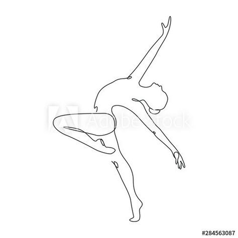 One Line Dancer Drawing, One Line Ballerina, Dancer Drawing Simple, Dancing Figure Drawing, Ballerina Drawing Simple, Dance Tattoo Ideas Dancers, Dance Tattoo Designs, Line Art Dance, Dancing Line Art