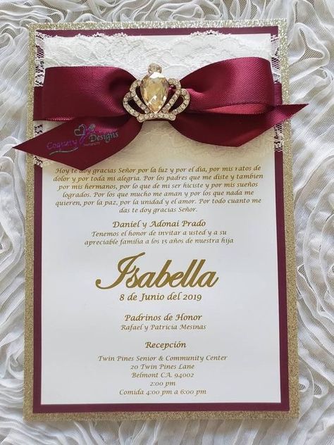 Red Quinceanera Invitations, Quinceanera Invitations Ideas, Qinsenara Dresses, Burgundy Quince, Xv Invitations, Quinceñera Invitations, Beauty And The Beast Quince, Red Quinceanera Ideas, Burgundy Quinceanera Dresses