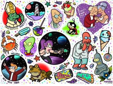 Futurama Futurama Sketch Art, Slurm Futurama Tattoo, Futurama Flash Tattoo, Nibbler Futurama Tattoo, Bender Tattoo Futurama, Futurama Nails, Futurama Tattoo Ideas, Futurama Painting, Futurama Drawing