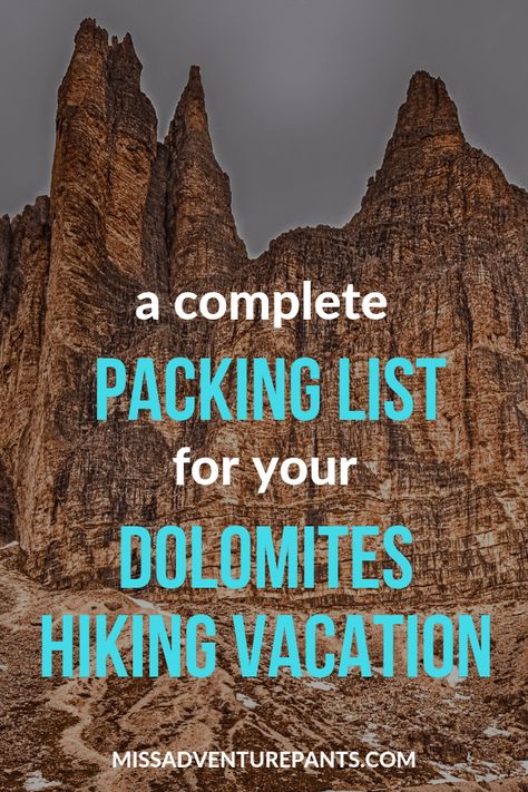 Use this helpful packing list to plan your Dolomites hiking vacation. The list covers hiking gear, clothing, travel documents, and everything else you need for an awesome hut trekking trip in Italy. Dolomites Hiking | Dolomites Italy | Dolomites Travel | Alta Via 1 Hiking | Dolomites Trekking | Dolomites Rifugio Alta Via 1 Dolomites, Hiking Dolomites, Northern Italy Itinerary, Summer In Switzerland, Northern Italy Travel, Dolomites Hiking, Backpacking Italy, Hiking Packing, Hiking Packing List