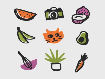 hand-drawn icons by  Kat Marshello Drawn Icons, Hand Drawn Icons, Shop Icon, Holiday Illustrations, Food Drawing, Visual Identity, Lifestyle Blog, Icon Design, Creative Professional