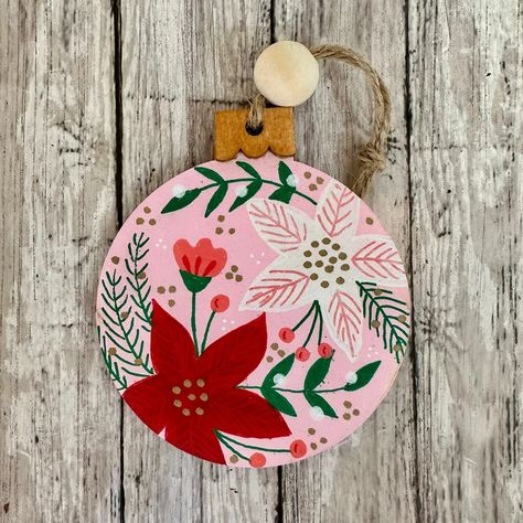 Pottery Painting Ornaments, Poinsettia Decorations, Decoracion Navidad Diy, Christmas Picnic, Pink Poinsettia, Poinsettia Decor, Winter Artwork, Floral Christmas, Pink Ornament