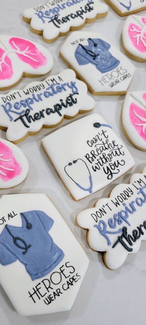 Respiratory Graduation Party, Rt Week Respiratory Therapy, Lung Cookies Decorated, Rt Graduation Party, Rt Week Ideas, Respiratory Therapist Party Ideas, Respiratory Therapist Graduation Party, Respiratory Therapist Graduation Pictures, Respiratory Care Week Ideas