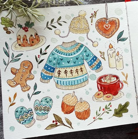 Winter Bujo Ideas, Hot Cocoa Doodle, Winter Doodle Art, Doodle Noel, Winter Doodles Easy, Christmas Illustration Drawing, Hot Cocoa Drawing, Drawing Ideas Winter, Winter Journal Ideas