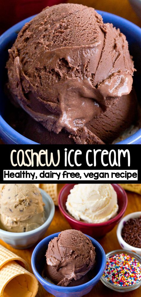 Healthy Vegan Cashew Ice Cream Recipes Cashew Milk Ice Cream, Cashew Ice Cream, Non Dairy Ice Cream, Cashew Recipes, Vegan Ice Cream Recipe, Healthy Ice Cream Recipes, Creami Recipes, Plant Based Desserts, Ice Cream Maker Recipes