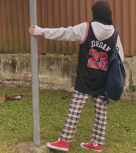 Outfit details: -white hoodie from 7 dayz -Michael Jordan jersey from local shop -long pants from local shop -Converse High from Converse -backpack from Adidas Converse Backpack, Michael Jordan Jersey, Jordan 23, Basketball Clothes, Converse High, Long Pants, White Hoodie, Michael Jordan, Outfit Details