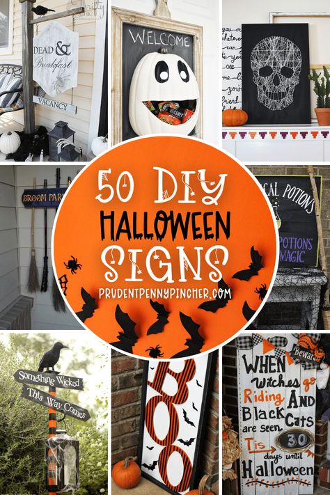 Give your home a spooktacular makeover on a budget with these indoor and outdoor DIY Halloween Signs. You will find easy DIY signs for your Halloween front porch, yard, mantles, wall art, and much more. Whether you are looking for indoor or outdoor Halloween decorations, there are plenty of ideas for inspiration here. There are wooden signs, framed canvas ideas, vinyl signs for Cricut projects, and much more. They make great wood crafts and Halloween crafts for adults too! Small Halloween Signs Diy, Dollar Tree Halloween Signs Diy, Diy Painted Halloween Signs, Diy Halloween Signs, Creepy Door, Halloween Signage, Halloween Crafts For Adults, Halloween Signs Diy, Happy Halloween Sign