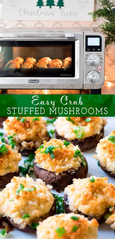 Easy Crab Stuffed Mushrooms Crab Stuffed Mushrooms, New Year's Desserts, Louisiana Hot Sauce, Creamy Crab, Crab Stuffed, Stuffed Mushroom, Vegan Candies, Holiday Appetizer, Cremini Mushrooms