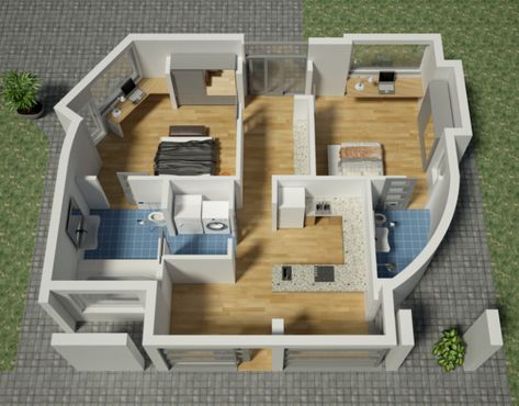 Sunconomy's Plan B design. Image via Sunconomy. Smart Houses, Car Porch Design, 3d Printed House, Bubble House, 3d Printing Industry, Small House Plan, Small House Design Plans, Contemporary Style Homes, Residential House