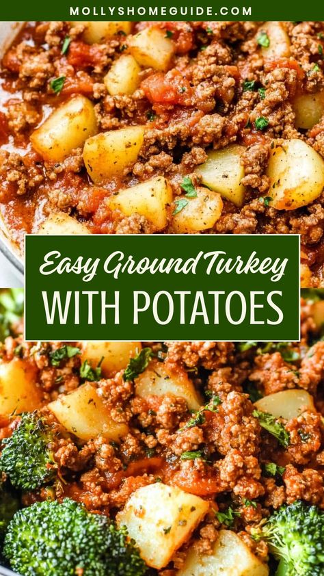 Looking for a delicious and healthy dinner idea? Try making ground turkey with potatoes! This simple yet satisfying dish is packed with flavor and wholesome ingredients. Ground turkey is a lean protein option that pairs perfectly with the comforting taste of potatoes. It's an easy recipe to whip up on busy weeknights or when you're craving a hearty meal. Whether you bake, sauté, or grill the ingredients, your taste buds are in for a treat. Healthy Lunch Ground Turkey, Ground Turkey Black Bean Recipes, Chicken Or Turkey Recipes, Turkey Ground Meat Recipes Keto, Sweet Potato Nachos With Ground Turkey, Ground Turkey Stuffed Potatoes, Dinners With No Dairy, Few Ingredient Healthy Dinners, Ground Turkey For Breakfast