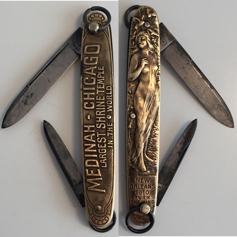 Vintage ring turn knife  ’Medinah - Chicago’ “Largest Shrine Temple in the world” 1910. W. H. Morley Greaser Aesthetic, Pretty Knives, Antique Ring, Pocket Knives, Novelty Items, Vintage Ring, Folding Knives, Knick Knacks, Fashion Accessories Jewelry