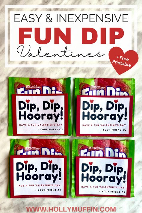 Fun Dip Valentine Ideas, School Valentines Treats, Dip Dip, Kindergarten Valentines, Valentine Treat, Fun Dip, Class Valentines, Valentine Gifts For Kids, Valentines Printables Free