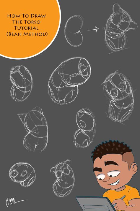 The Bean Drawing, The Bean Figure Drawing, Torso Bean Method, Bean Body Drawing, Bean Method Art, Bean Method Anatomy, The Bean Method Drawing, Drawing The Torso, Bean Method Drawing