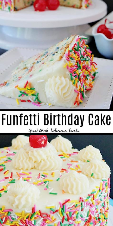 Funfetti Cake is an easy and delicious homemade cake recipe perfect for any special occasion, topped with cream cheese buttercream frosting and candied sprinkles. Funfetti Cake With Cream Cheese Frosting, Confetti Cake Recipes, Homemade Cake Recipe, Funfetti Frosting, Funfetti Birthday Cake, Rainbow Baking, Funfetti Birthday, Cream Cheese Buttercream Frosting, Cream Cheese Frosting Cake