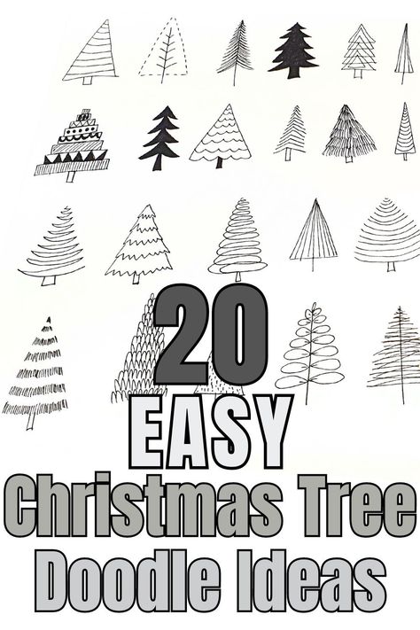 Check out these 20 Christmas tree doodle ideas you can make without knowing how to draw. Add this Christmas doodling to cards, invites, paper carfts and scrapbook pages Easy Draw Christmas Tree, Christmas Doodle Drawings, Christmas Tree Doodle Simple, Doodle Christmas Tree, How To Draw A Christmas Tree Easy, How To Draw A Christmas Tree, Christmas Doodling, Christmas Tree Line Drawing, Simple Christmas Doodles