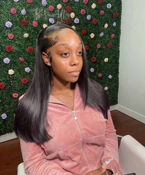 Middle Part Tape Ins, Straight Black Sew In Middle Part, Middle Part Long Hair Black Women, Jet Black Buss Down Middle Part Wig, Kianna Jay, Jet Black Middle Part Wig, 16 Nails, Cute Weave Hairstyles, Straighten Hair