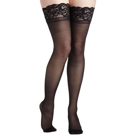 Little Bit of Lace Thigh Highs ($13) ❤ liked on Polyvore featuring intimates, hosiery, tights, socks, meias, leggings, lacy stockings, lace tights, elastic stocking and lace hosiery Black Thigh High Tights, Classic Black Thigh-high Stockings, Compressive Black Thigh High Hosiery, Black Compressive Thigh-high Hosiery, Elegant Thigh-high Nylon Tights, Ankle High Socks, Black Lace Thigh-high Stockings, Thigh High Tights, Chica Punk