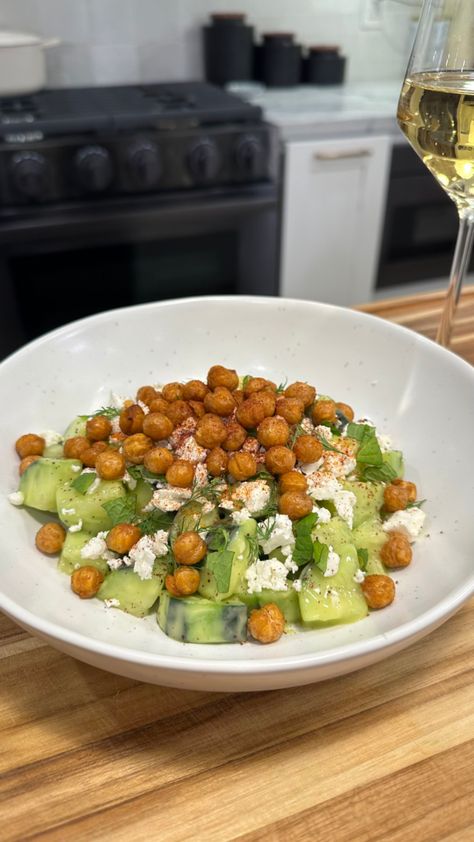 Creamy Cucumber Salad with Crunchy Chickpeas - Erin O'Brien April Recipes, Amazing Side Dishes, Classic Mashed Potatoes, Crunchy Chickpeas, Creamy Feta, Creamy Cucumber Salad, Whole Roasted Cauliflower, Creamy Cucumbers, Avocado Dressing