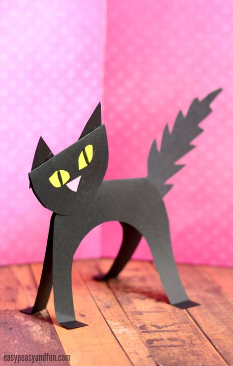 Black Cat Paper Craft, Black Cat Crafts For Kids, Cat Crafts For Kids, Paper Cat Craft, Halloween Diy Crafts Decoration, Easy Diy Fall Crafts, Cat Paper, Halloween Decorations For Kids, Spider Crafts