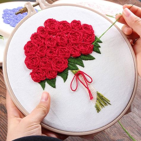 Sulaman Pita, Flower Hand Embroidery, Modern Embroidery Kit, Ribbon Embroidery Kit, Beginner Embroidery Kit, Beginner Embroidery, Pretty Embroidery, Diy Embroidery Kit, Hand Embroidery Videos