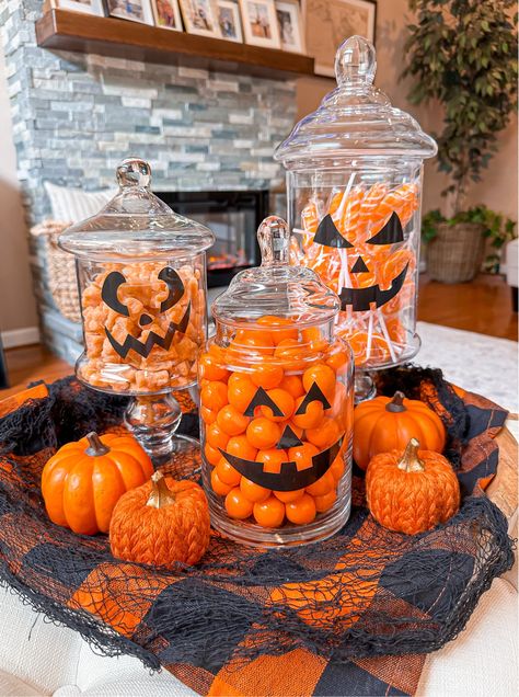 Glass Apothecary Jars Clear … curated on LTK Pumpkin Candlesticks, Halloween Candy Jar, Jar Display, Candle Stick Decor, Halloween Movie Night, Fall Candy, Orange Candy, Glass Apothecary Jars, Cozy Fall Decor