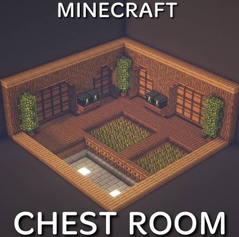 Minecraft Chest Room, House Plans Minecraft, Amazing Minecraft Builds, Minecraft Storage Room Ideas, Minecraft Storage Room, Minecraft Chest, Minecraft Storage, Minecraft Underground, Minecraft Starter House