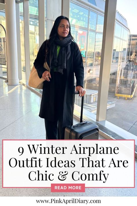 Embark on a style and comfort adventure with my newest chic lady fashion blog post, where I unveil 9 cute and comfy plane outfits perfect for your time in the air. Say goodbye to the stress of selecting travel wardrobes with airplane outfit ideas that balance fashion and coziness for your winter journeys. Whether you're off for a winter escape or embracing holiday travel, these winter airplane outfit ideas guarantee you'll step off the plane looking fabulous. Click the link to read more today! 10 Celcius Outfit, What To Wear When Traveling By Plane, Winter Plane Outfit, Airport Look Winter, Chic Travel Outfit Airport Style, Comfortable Airport Outfit Winter, Winter Travel Outfit Airport, Outfits For Airplane Travel, Winter Airport Outfit Travel Style