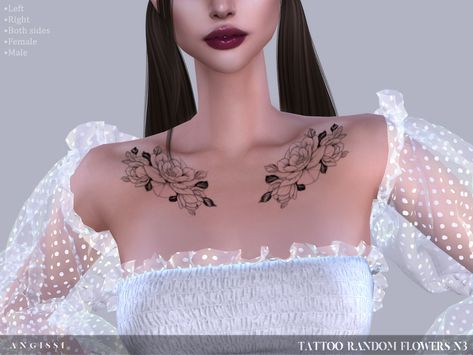 ANGISSI's Tattoo-Random Flowers n3 Tattoos Sims 4, Sims Fits, Rose Neck Tattoo, Collarbone Tattoos, Accessories Male, Random Flowers, Sims 4 Tattoos, 4 Tattoo, Pigmented Lips