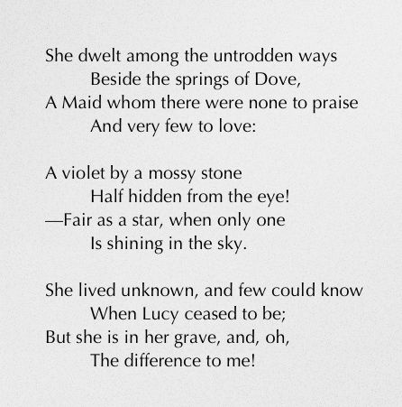 She Dwelt among the Untrodden Ways  - William Wordsworth I love this poem. It's so beautiful and heartbreaking at the same time... She Dwelt Among The Untrodden Ways, Favorite Poems, Midnight Thoughts, William Wordsworth, Famous Poets, Deeper Life, Witty Quotes, Perfection Quotes, English Literature