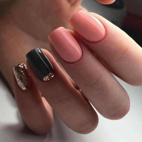 Peach and Black Nails. Gold Glitter Nails. Gel Nails. Gel Lak, Peach Nails, Her Nails, Latest Nail Art, Super Nails, Winter Nail Art, Trendy Nail Art, Short Nail Designs, Smokey Eyes