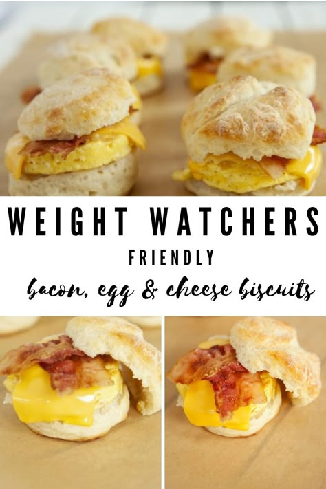 Bacon Egg Biscuit, Bacon Egg And Cheese Biscuits, Weight Watchers Diet Plan, Weight Watchers Food Points, Bacon Egg Cheese, Ww Breakfast, Weight Watchers Recipes Desserts, Sugar Free Recipes Desserts, Weight Watchers Chicken