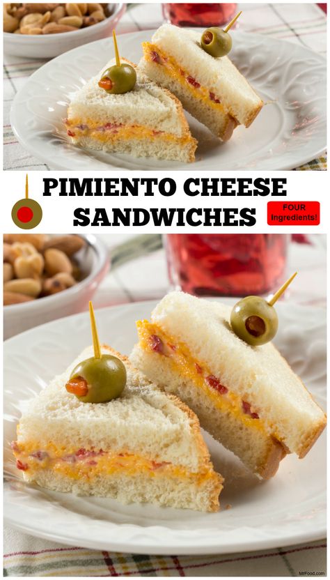 When you're short on time these no-cook Pimiento Cheese Sandwiches are a quick and easy appetizer that everyone will love. Pimento Cheese Sandwiches For Party, Appetizer Recipes Vegetarian, Quick Appetizer Recipes, Summer Appetizer Recipes, Pimento Cheese Sandwiches, Pimiento Cheese, Holiday Appetizers Recipes, Party Sandwiches, Sandwich Ingredients