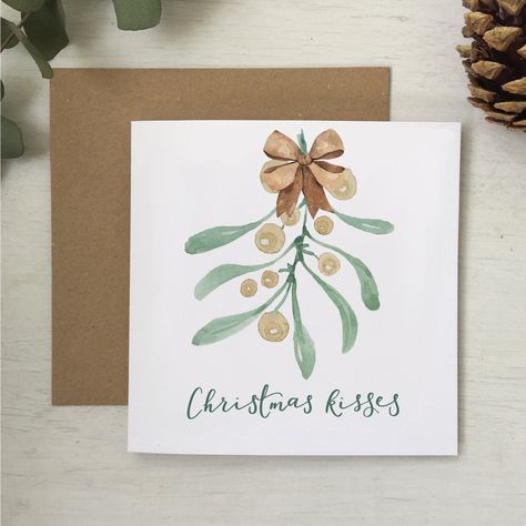 Send Christmas kisses and well as Christmas wishes this festive season! When there is no mistletoe about, fear not as a lovely post bouquet of mistletoe features elegantly wrapped with a bow on this Christmas card, perfect for your significant other - be that a boyfriend or girlfriend, fiancé or fiancée, husband or wife! This card is sweet, and suitable for all. Watercolour painted, hand lettered and printed with vegetable inks onto lovely thick smooth card, this Christmas card for your love is Christmas Cards Handmade For Boyfriend, Christmas Kisses, Egg Card, Christmas Kiss, Dog Christmas Card, Romantic Christmas, Cards For Boyfriend, Homemade Christmas Cards, Love Of Your Life