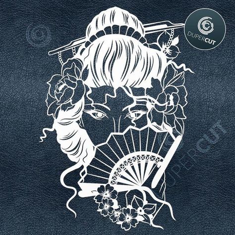 Geisha Tattoo Design, Makeup Stencils, Heat Transfer Vinyl Projects, Geisha Tattoo, Japanese Geisha, Vinyl Ideas, Design Drawings, Print Decals, Paper Crafts Diy Tutorials