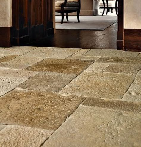 Rustic Stone Flooring, Rustic Renovations, French Limestone Floor, Cottage Flooring, Limestone Floor, Limestone Pavers, Entryway Flooring, Patio Pavers Design, French Limestone