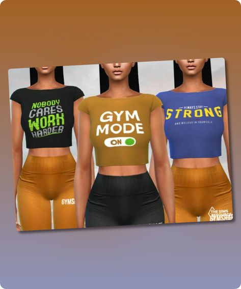 Sims 4 Clothing CC: Printed GYM Cropped Tops By Saliwa Sims 4 Athletic, Sims Tops, Sims 4 Cc Download, Gym Crop Top, Model Nails, Best Sims, Gym Tops, Cropped Tops, Sims 4 Clothing