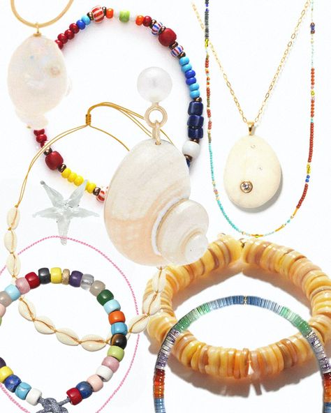 The Chicest Puka Shell Necklaces, Beaded Bracelets and Pearls of the Summer Necklaces Beaded, Necklace Inspiration, Puka Shell Necklace, Easy Chic, Jewelry Board, Puka Shell, W Magazine, Jewelry Boards, Shell Bracelet