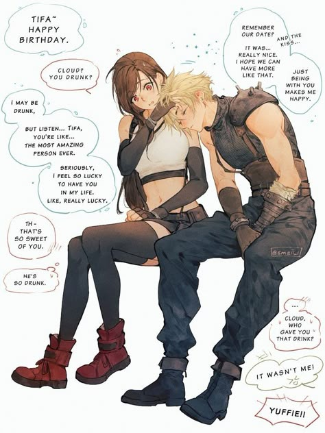 Cloti Ff7, Cloud Strife Art, Tifa X Cloud, Tifa And Cloud, Final Fantasy Tifa, Final Fantasy Funny, Cloud X Tifa, Cloud And Tifa, Anime Siblings