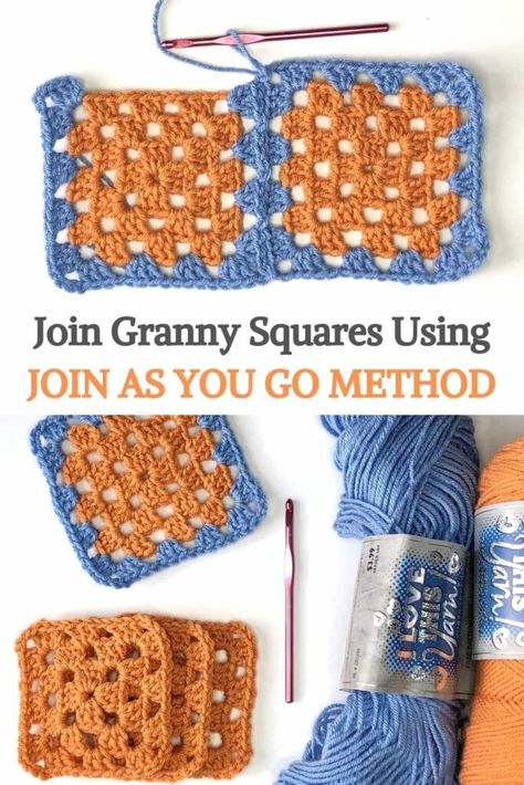 How To Crochet Granny Squares Together As You Go, Granny Squares Join As You Go, How To Join As You Go Granny Squares, Crochet Blanket Joining Squares, Connect As You Go Granny Squares, Join As You Go Granny Square Blankets, Attach As You Go Granny Square, Join Crochet Granny Squares, Different Ways To Join Granny Squares