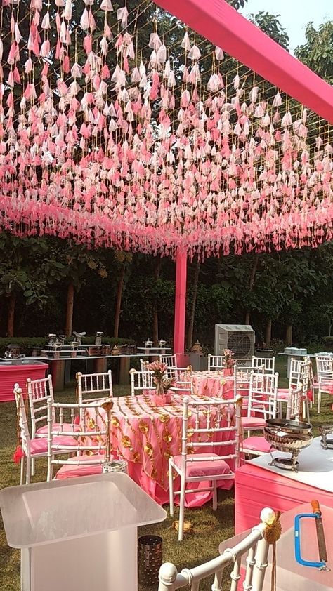 Photo of Tasseled decor for a day wedding Indian Wedding Decorations Receptions, Wedding Ceiling, Wedding Hall Decorations, Wedding Entrance Decor, Mandap Decor, Marriage Decoration, Wedding Planning Decor, Desi Wedding Decor, Mehndi Decor